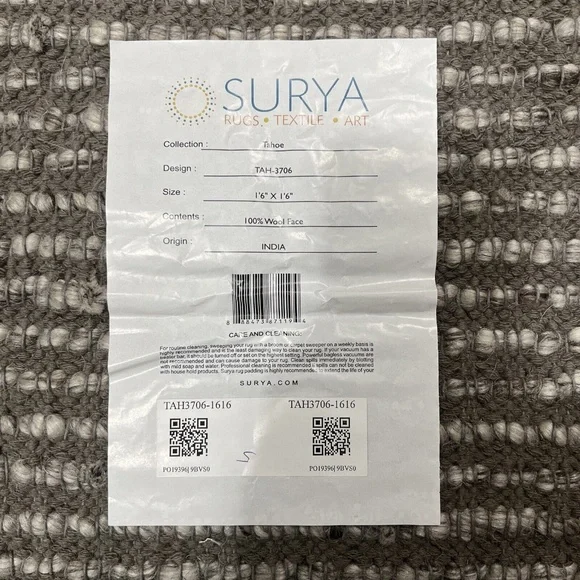 Surya TAH-3706 Tahoe Area Rug, 18”x 18”, Charcoal